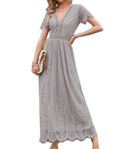 Lace Short Sleeve Maxi Dress