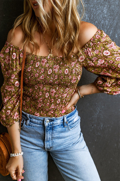 Floral Smocked Off Shoulder Blouse