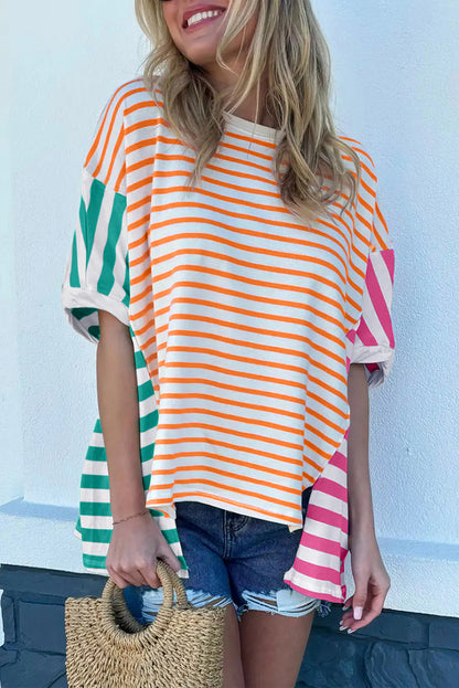 Stripe Colorblock Baggy T-Shirt