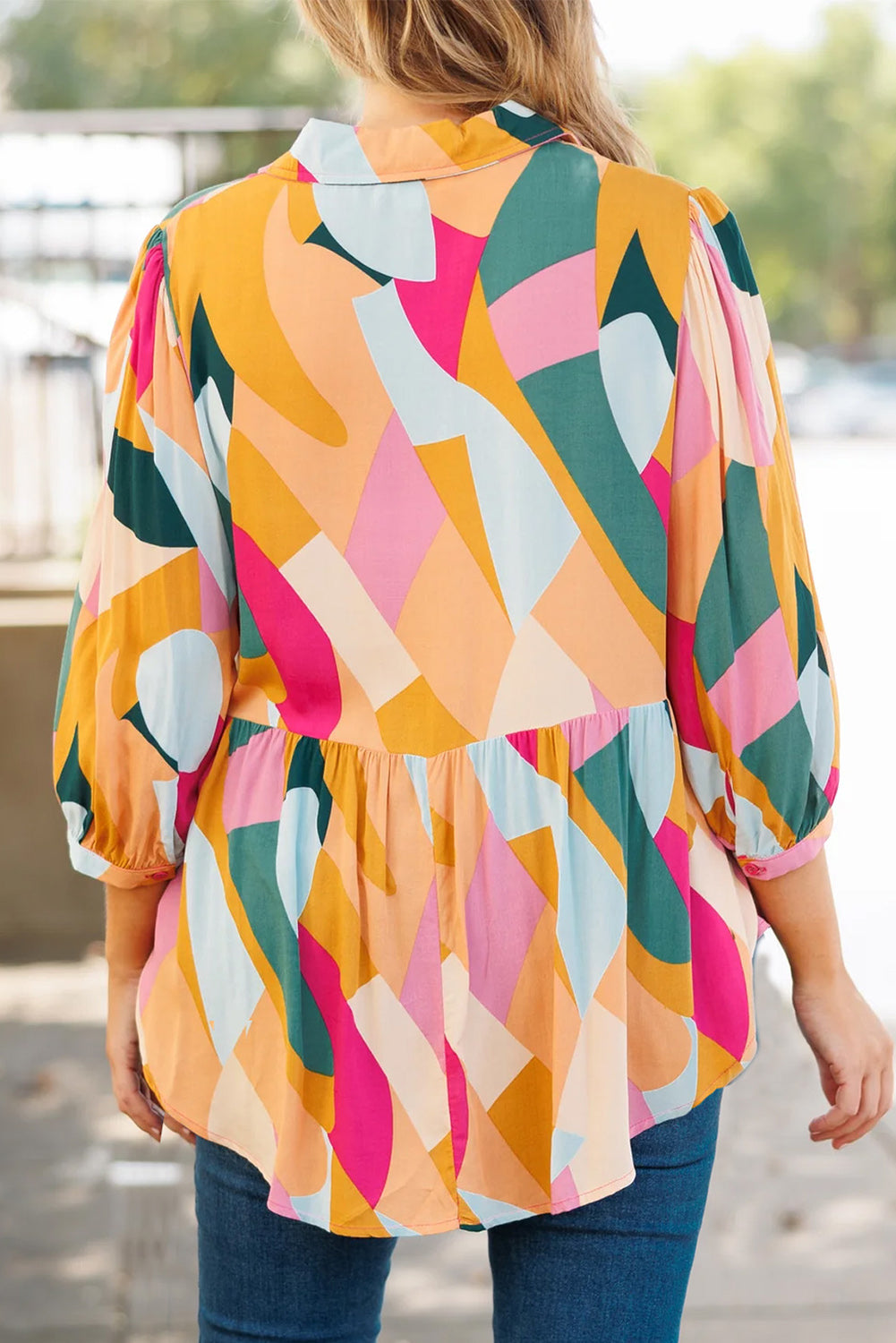 Geometric Henley Blouse