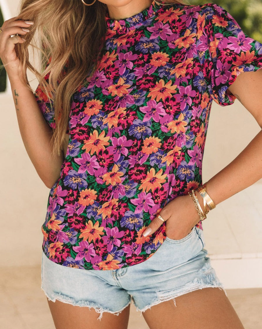 Floral Short Puff Sleeve Blouse