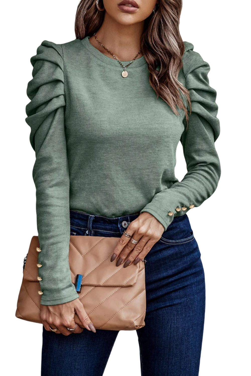 Buttoned Puff Long Sleeve Top