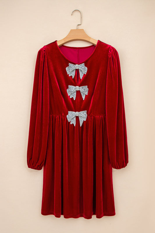 Bow Tie Velvet High Waist Mini Dress