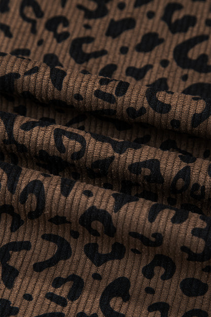 Leopard Elastic High Waist Loose Corduroy Pants