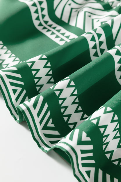 Boho Geometric Stripe Half Buttoned Dress