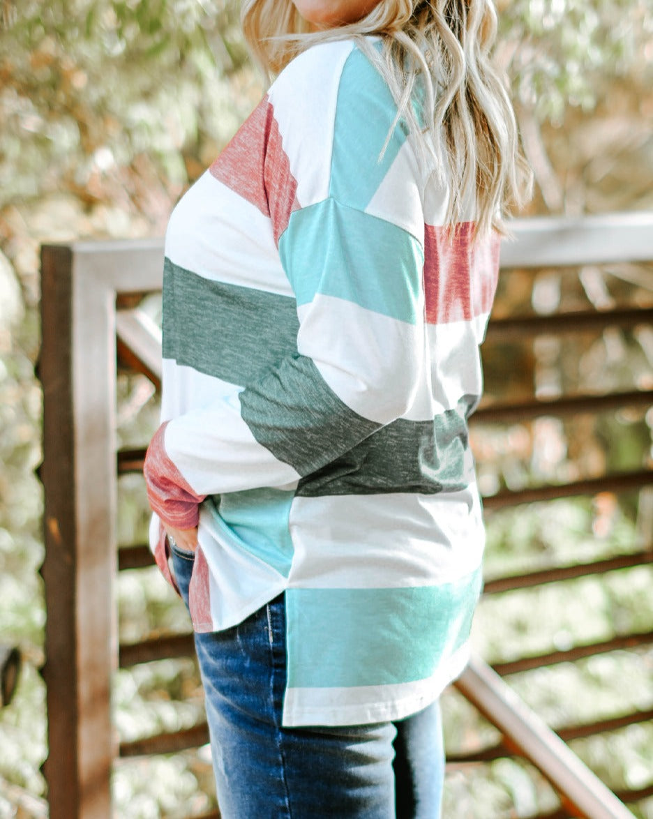 Stripe Colorblock Pullover Top Plus Size