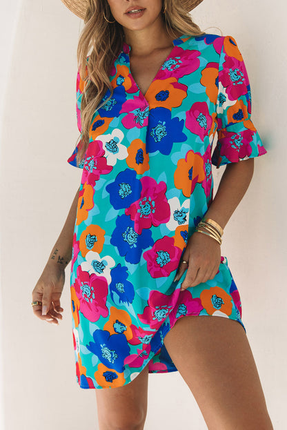 Floral Short Sleeve V-Neck Dress