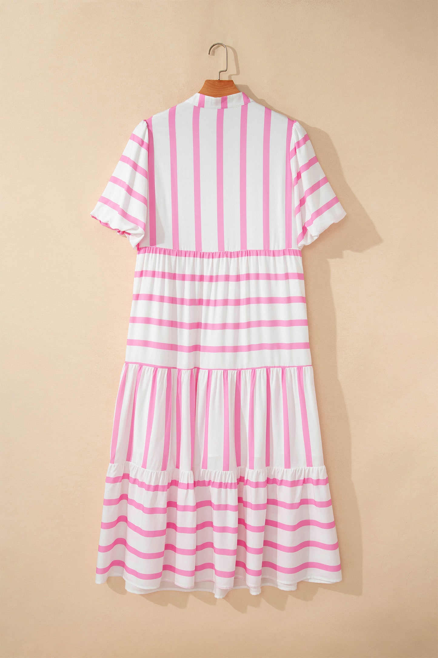 Plus Size Stripe V-Neck Tiered Maxi Dress