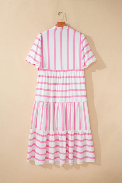 Plus Size Stripe V-Neck Tiered Maxi Dress