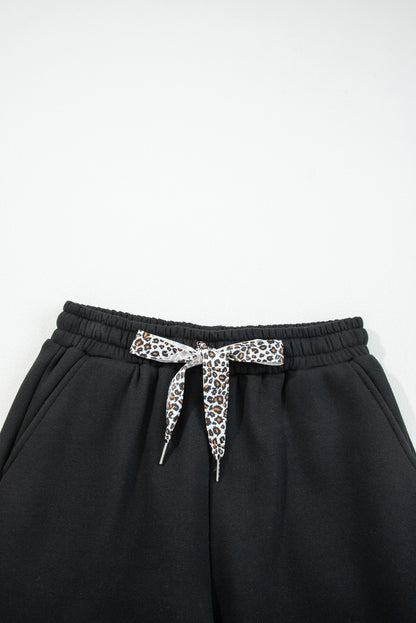 Leopard Drawstring Fleece Lined Elastic Waist Pants