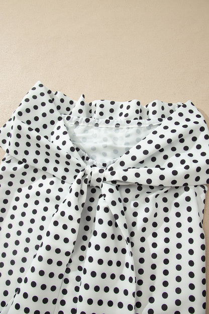 Polka Dot Off Shoulder Bow Knot Sleeve Blouse