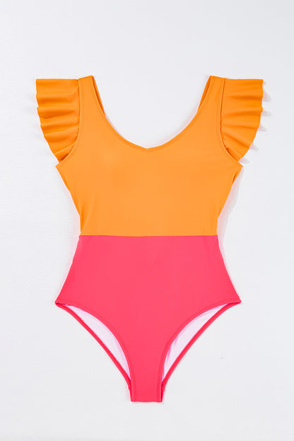 Colorblock Backless One Piece Swimsuit