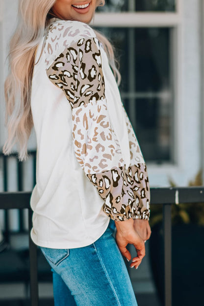 Leopard Colorblock Bubble Sleeve Top