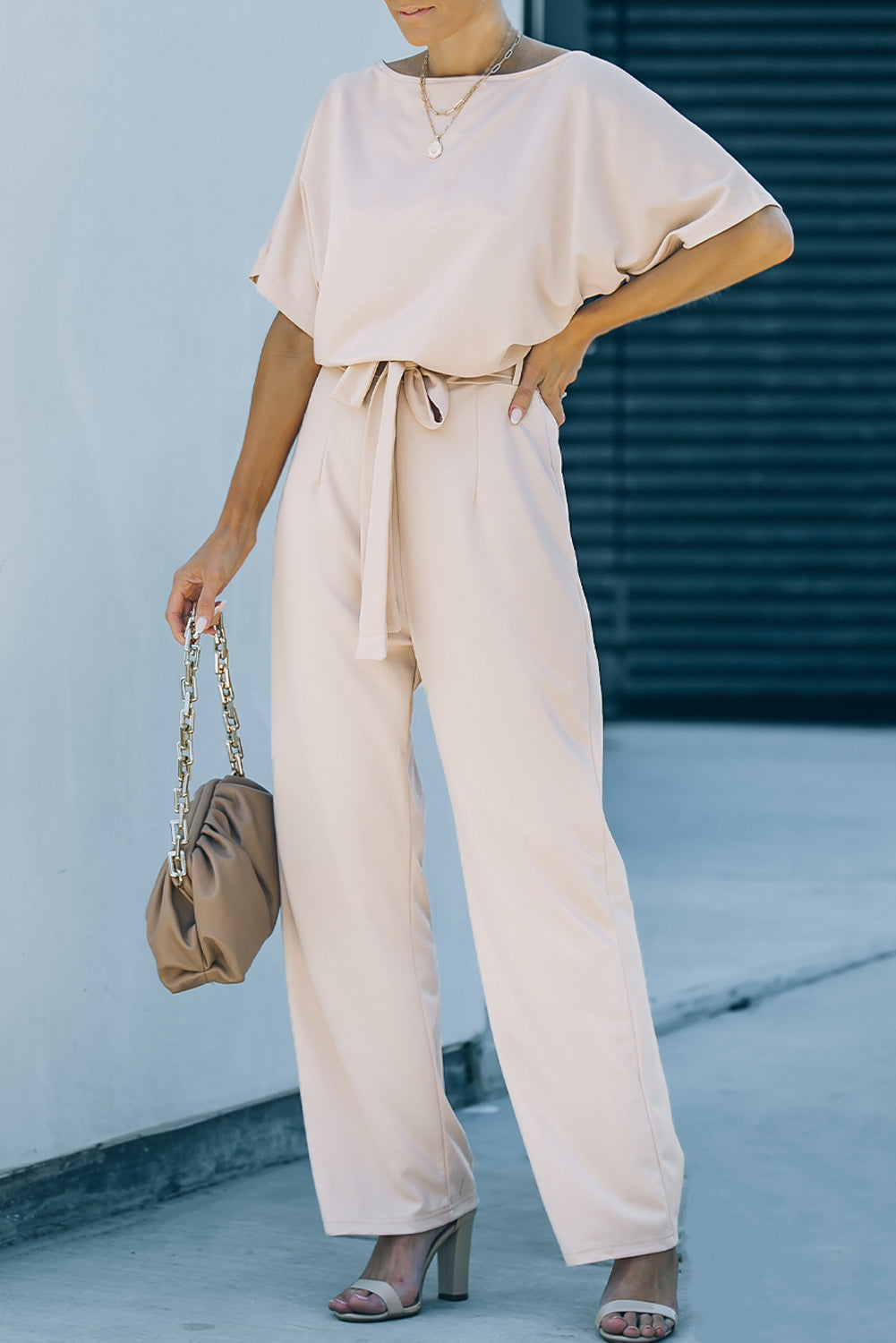 Solid Belted Wide Leg Jumpsuit