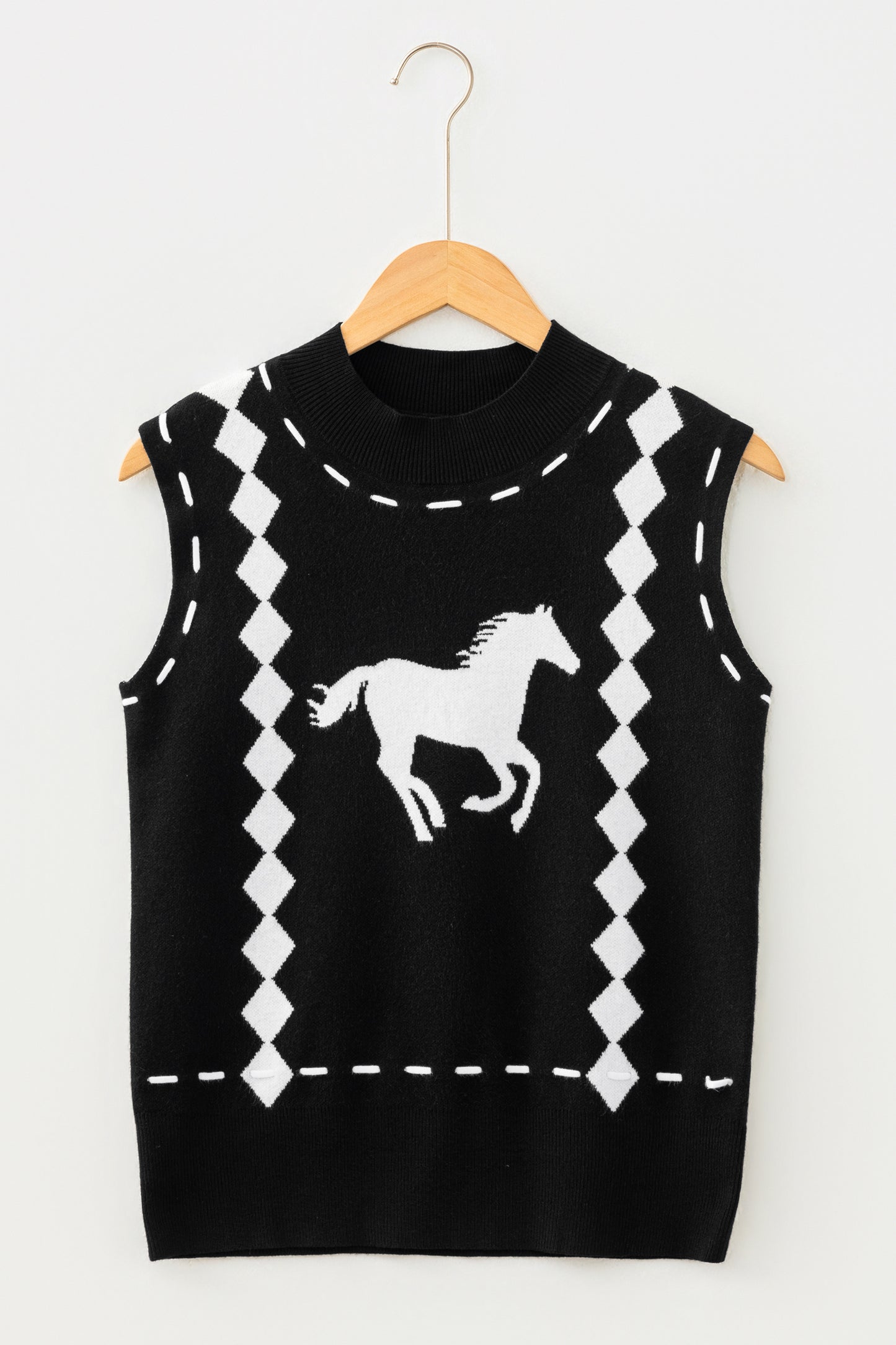 Western Horse Geometric Mock Neck Knit Top