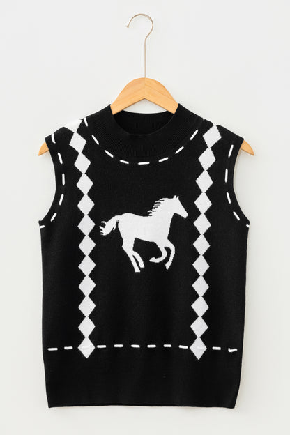 Western Horse Geometric Mock Neck Knit Top