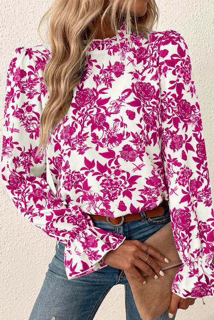 Floral Flounce Long Sleeve Blouse