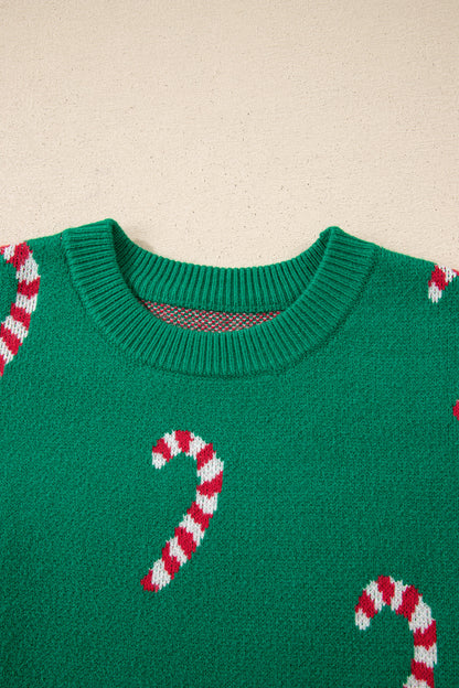 Christmas Candy Cane Drop Shoulder Sweater