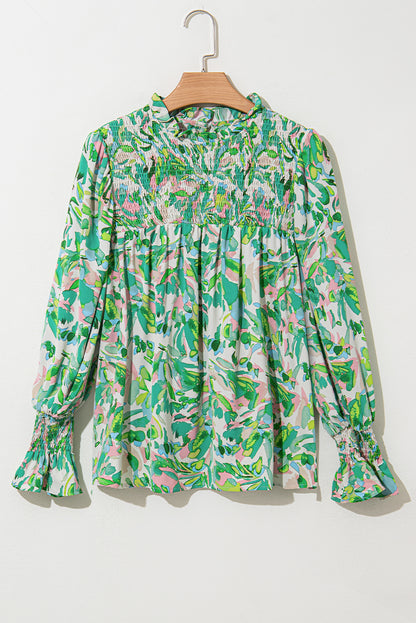 Abstract Floral Flounce Sleeve Blouse