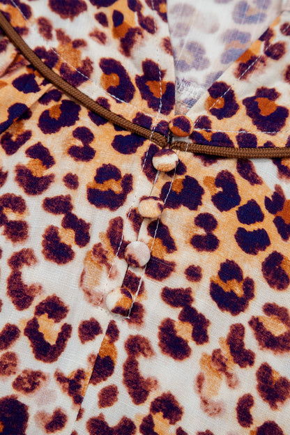 Plus Size Leopard Frilled Stand Neck Blouse
