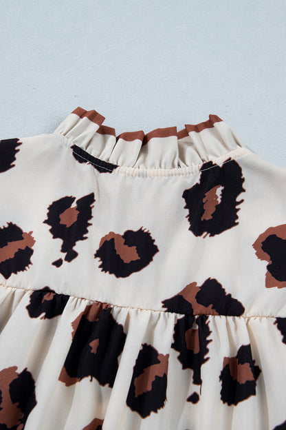 Leopard Ruffle Sleeve Button Up Blouse