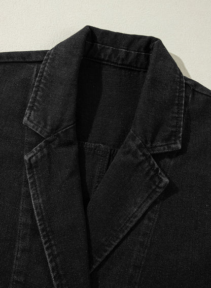 Denim Pocketed Lapel Collar Jacket