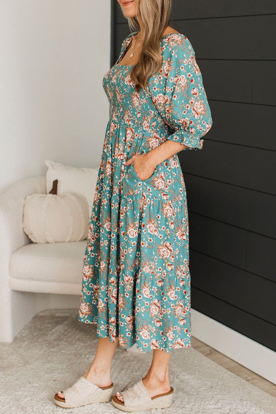 Plus Size Floral Smocked Maxi Dress