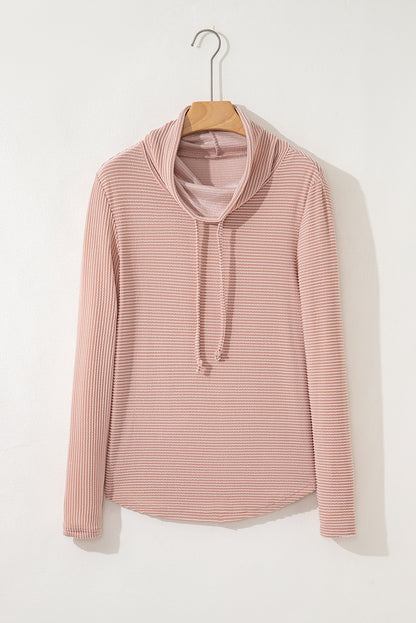 Corded Knit Drawstring Cowl Neck Top