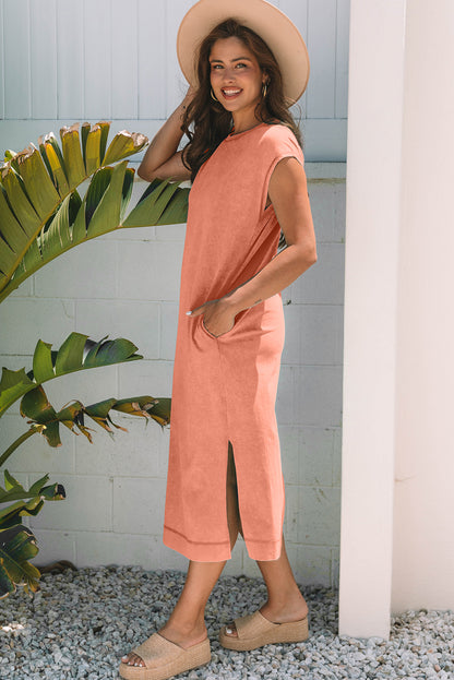 Mineral Wash Pocketed T-shirt Maxi Dress