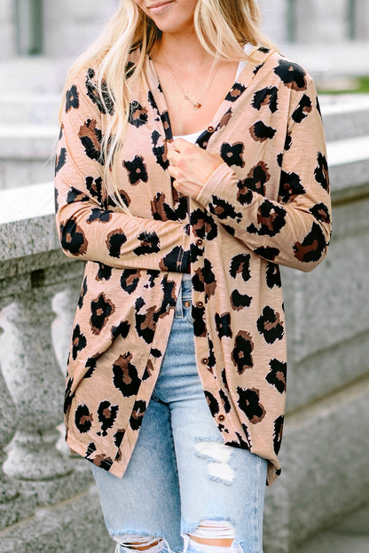 Leopard Open Front V-Neck Cardigan