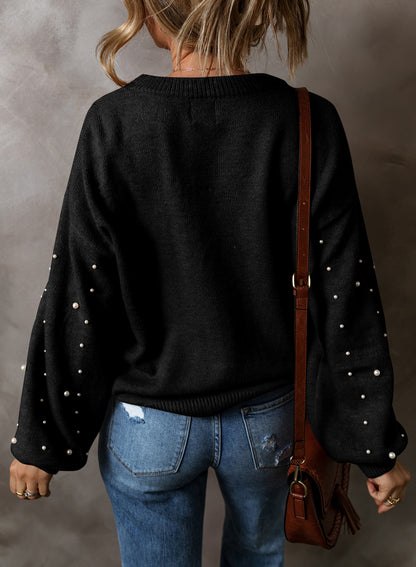 Pearl Embellished Round Neck Sweater