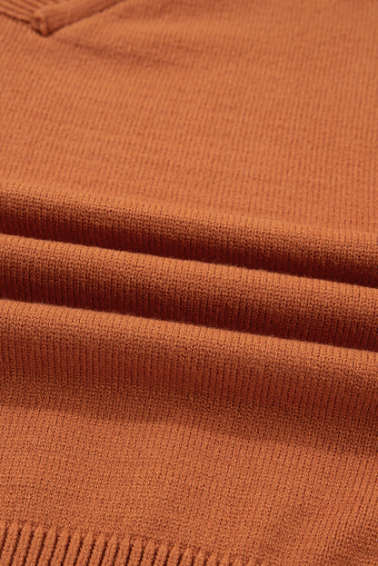 Colorblock Raw Edge Bubble Sleeve V-Neck Sweater