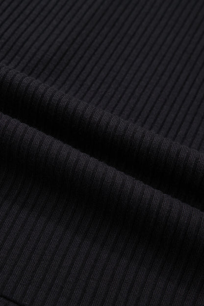 Ribbed Knit Contrast Denim Patchwork Hooded Top