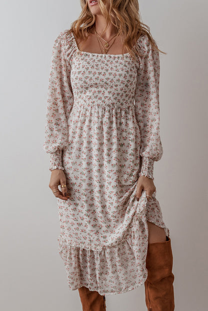 Floral Ruffle Hem Midi Dress