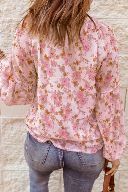 Floral Puff Sleeve V-Neck Top