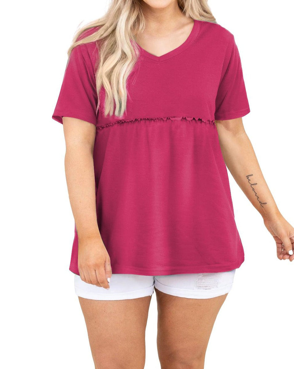 Frilled Short Sleeve Top Plus Size