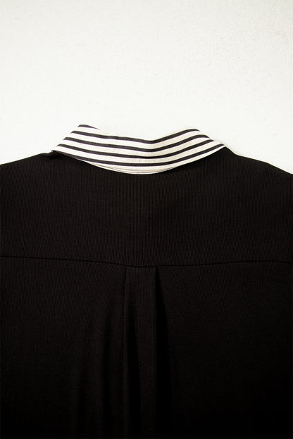 Stripe Polo Collar Tied Short Sleeve Mini Dress