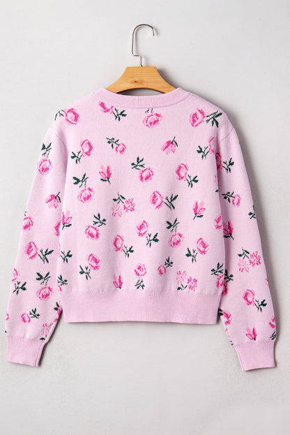 Floral Drop Shoulder Cropped Sweater