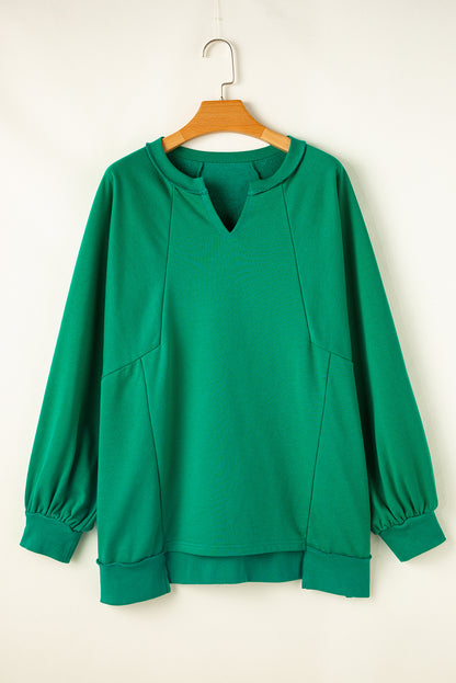 Notched Neck Reserve Seam Sweatshirt Plus Size