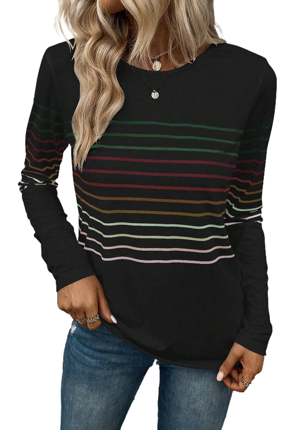 Stripe Long Sleeve Crewneck Top