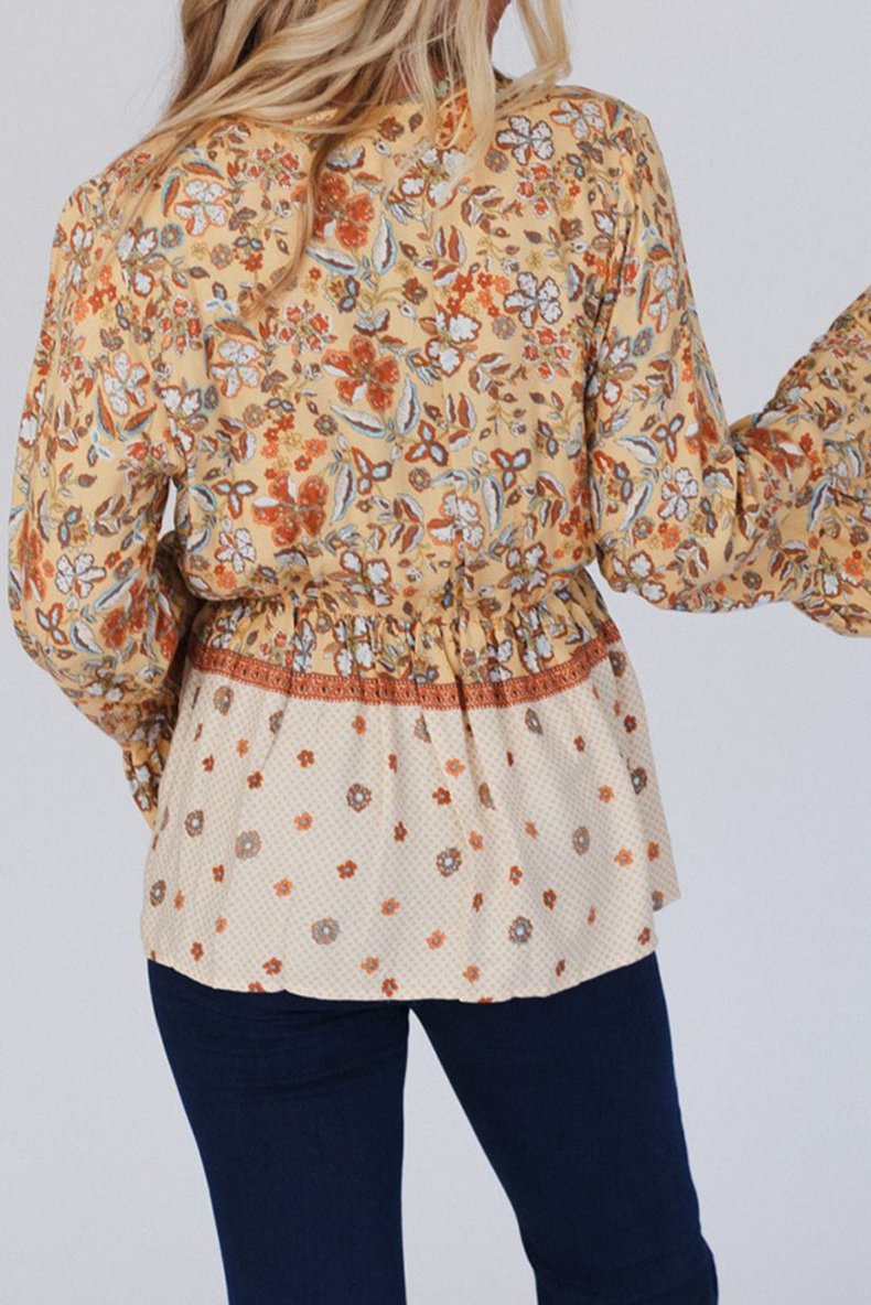 Floral Bell Sleeve Peplum Blouse