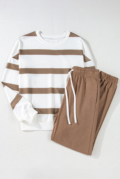 Stripe Drop Shoulder Top and Jogger Pants Set