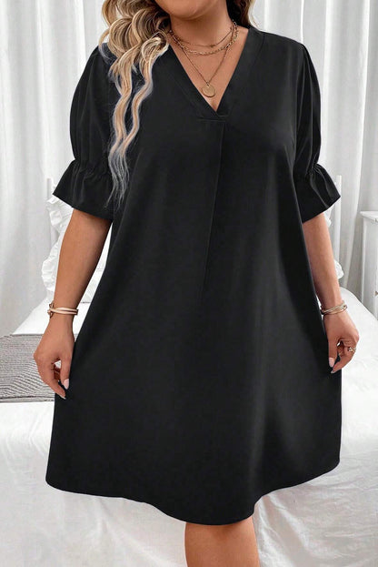 Ruffle Puff Sleeve V-Neck Dress Plus Size