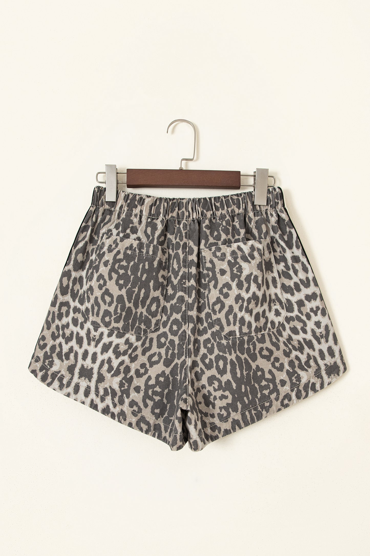 Leopard Stripe Detail Drawstring Denim Shorts