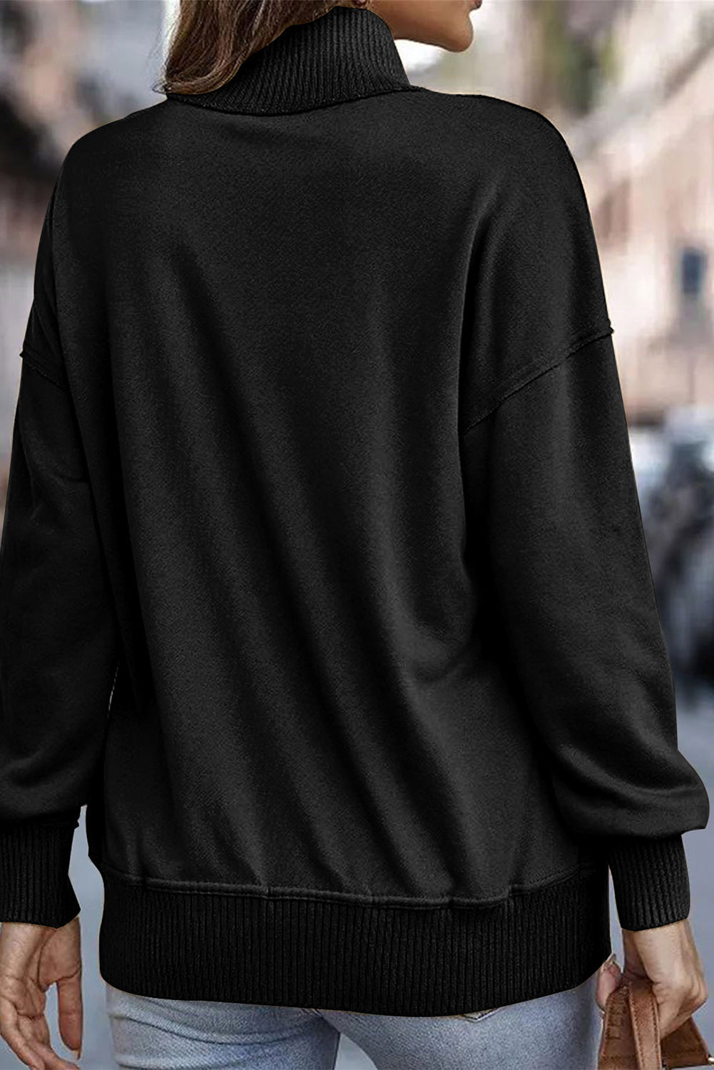 Ribbed Hem Kangaroo Pocket Sweatshirt