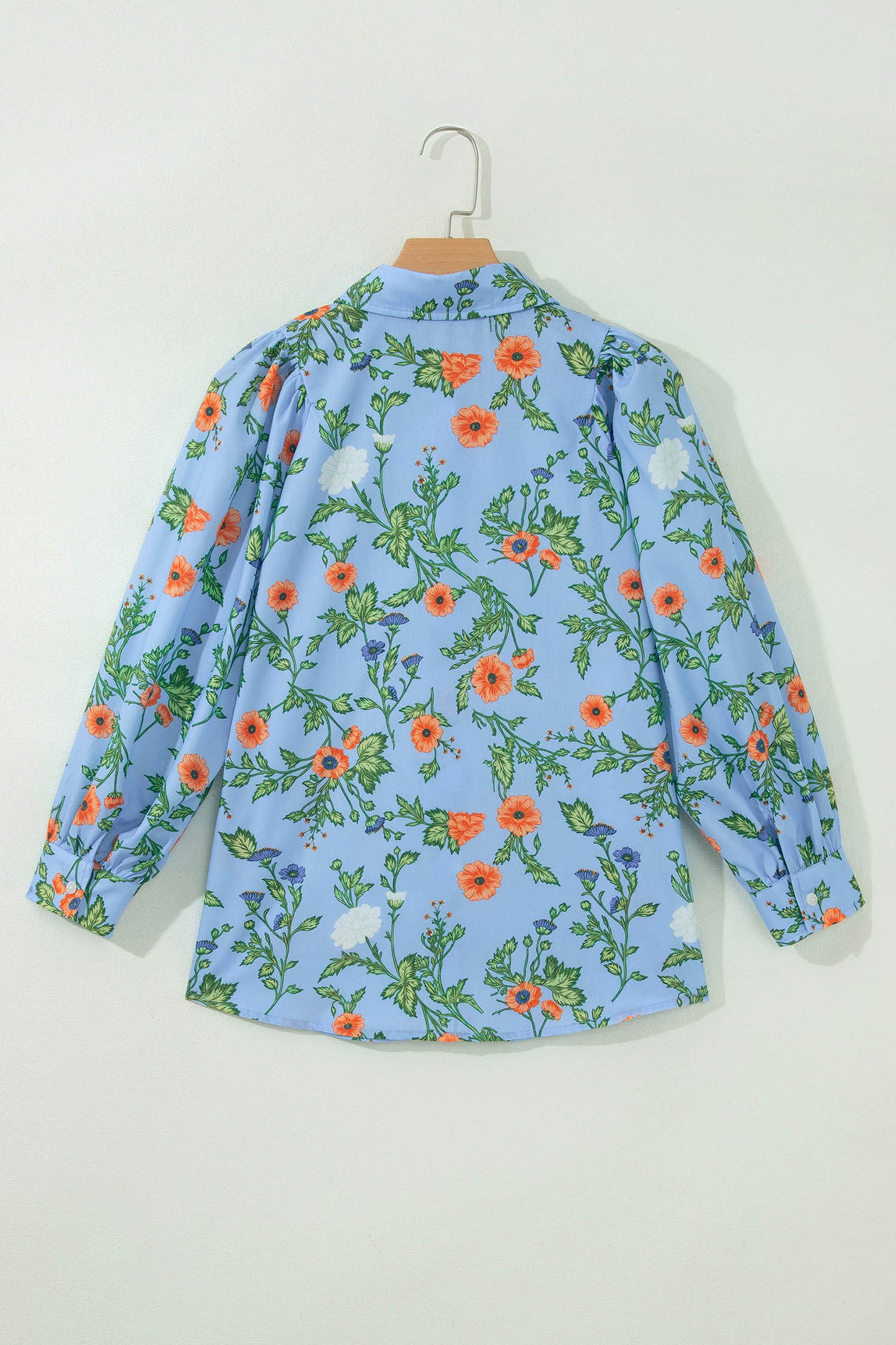 Floral 3/4 Sleeve Button Down Collared Blouse