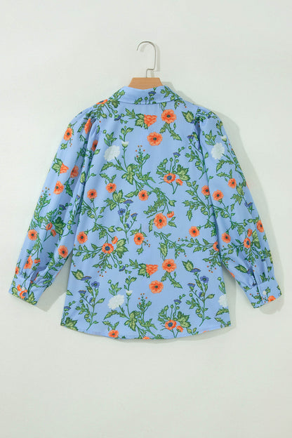 Floral 3/4 Sleeve Button Down Collared Blouse