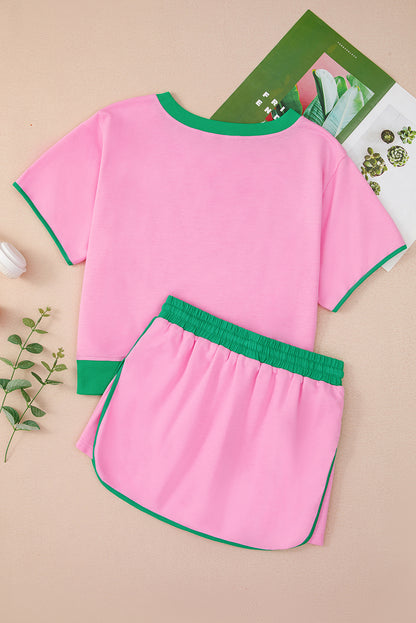 Colorblock Short Sleeve T-Shirt and Skort Set
