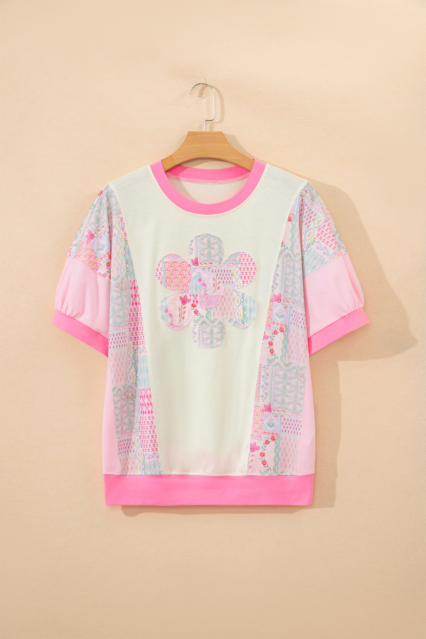 Floral Colorblock Patchwork Short Sleeve Top