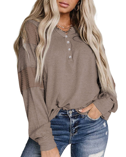 Waffle Dolman Sleeve Henley Top